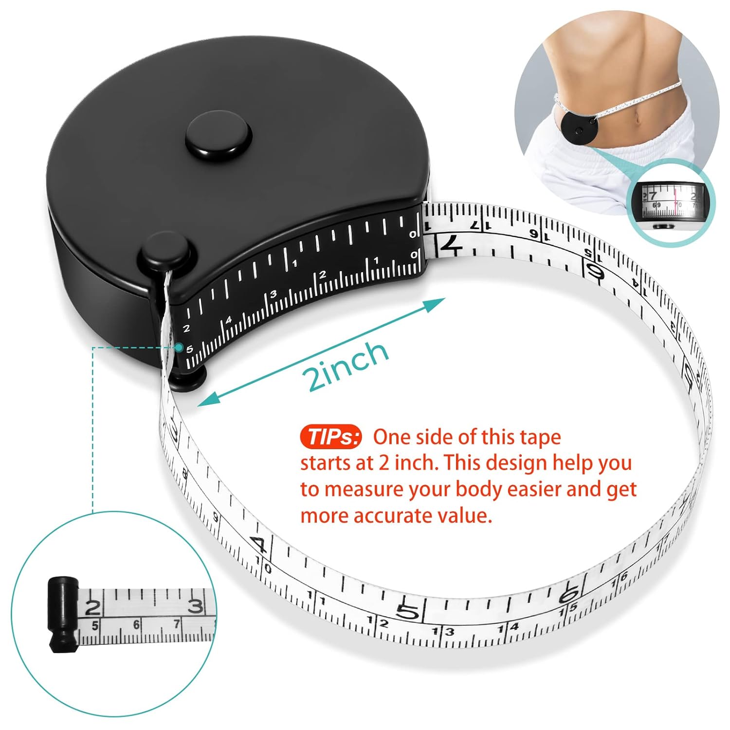 Upgraded Body Tape Measure for Weight Loss, Fitness, Bodybuilding, Mcle Gain. Lock Pin, Retractable Button, Soft Sewing Tape for Tailors, Measures Body Part Circumferences, 60Inch/150cm, 2Pcs - Image 6