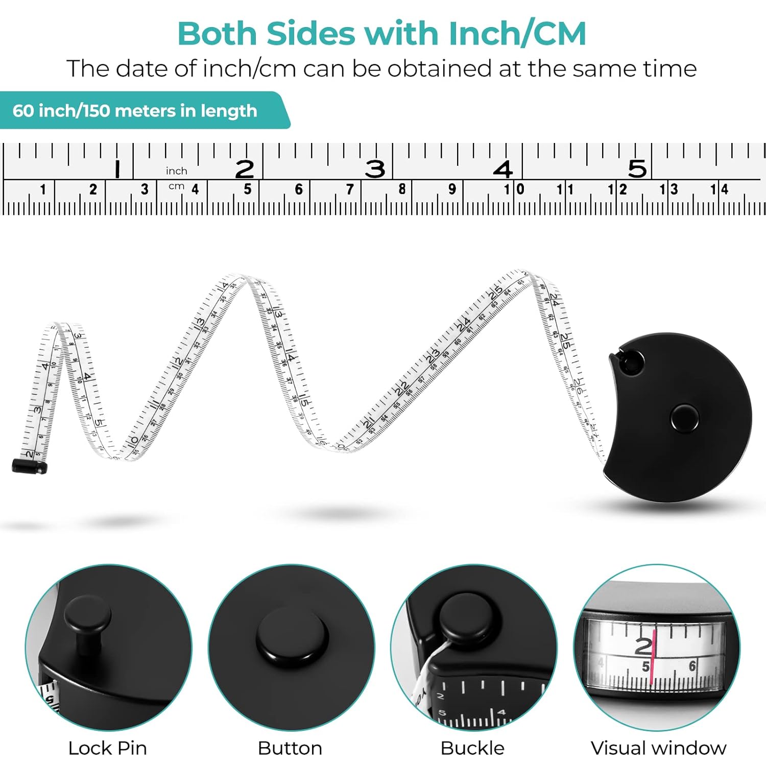 Upgraded Body Tape Measure for Weight Loss, Fitness, Bodybuilding, Mcle Gain. Lock Pin, Retractable Button, Soft Sewing Tape for Tailors, Measures Body Part Circumferences, 60Inch/150cm, 2Pcs - Image 7