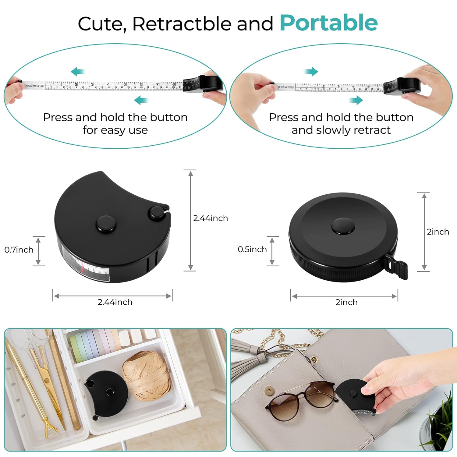 Upgraded Body Tape Measure for Weight Loss, Fitness, Bodybuilding, Mcle Gain. Lock Pin, Retractable Button, Soft Sewing Tape for Tailors, Measures Body Part Circumferences, 60Inch/150cm, 2Pcs - Image 8