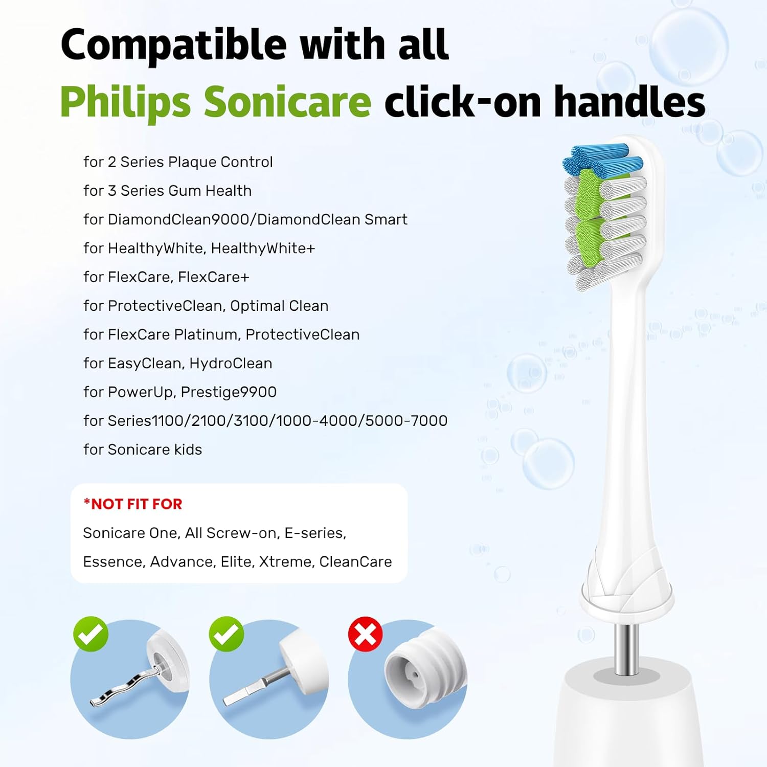 Replacement Brh Heads Compatible with Philips SoniCare Electric Toothbrhes, Dupont Bristles for Effective Cleaning, Click-on System, 8 Pack, White - Image 2