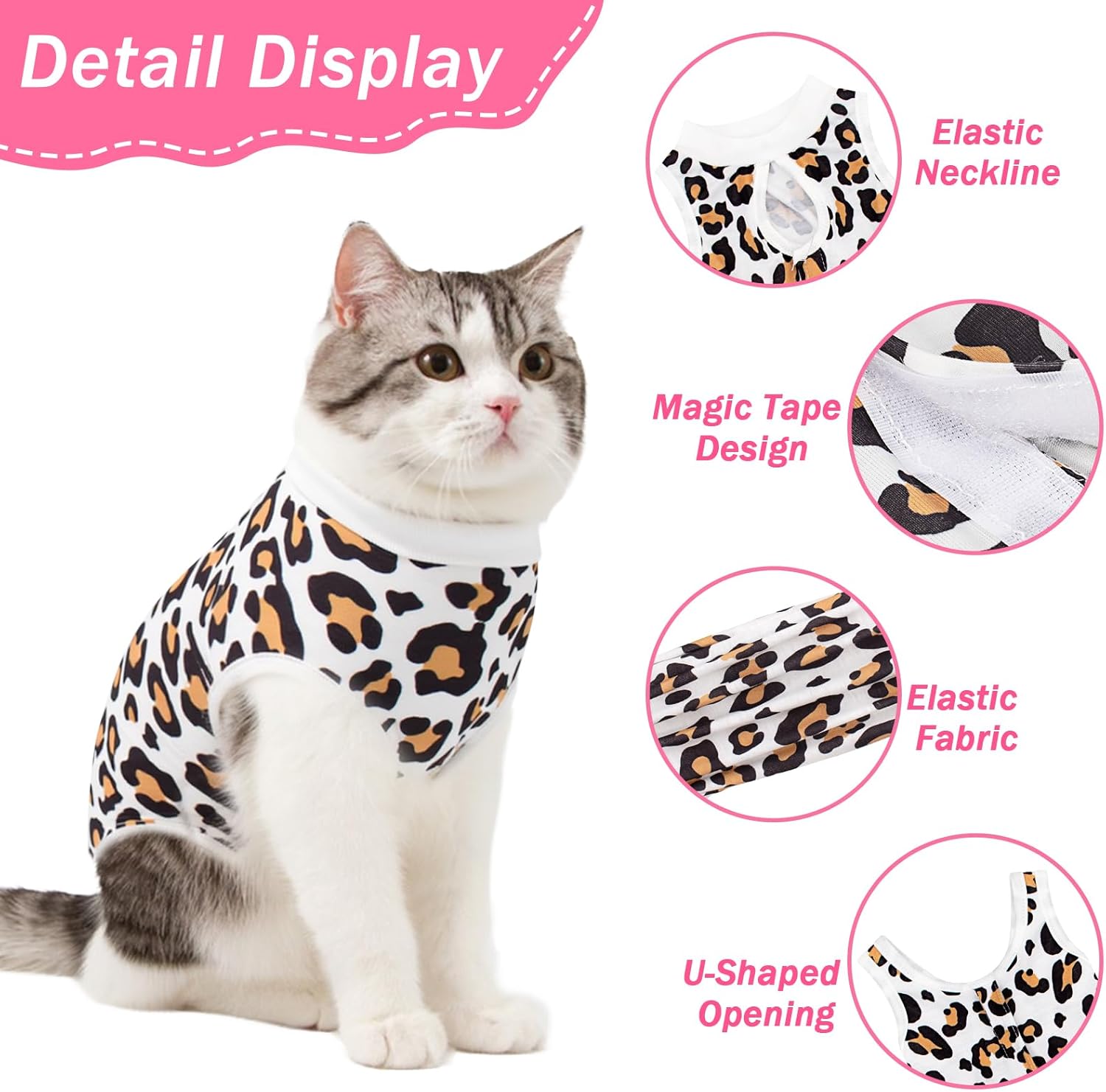 Cat Recovery Suit Female Cats Onesie for Cats, Breathable Cat Surgery Suit for Surgical Abdominal Wounds Skin Diseases, Cute Kitten Spay Recovery Suit E-Collar Alternative Anti Licking - Image 3