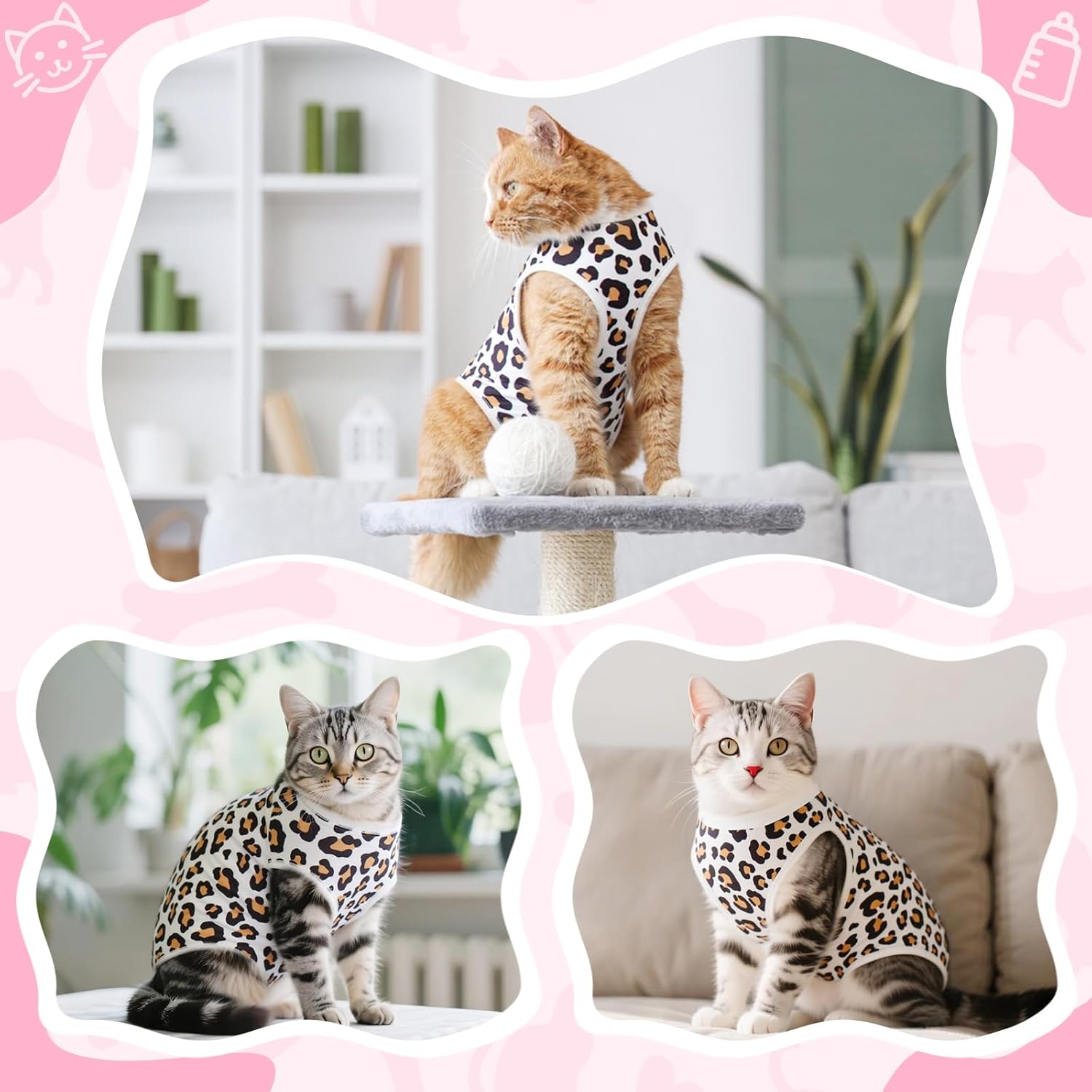 Cat Recovery Suit Female Cats Onesie for Cats, Breathable Cat Surgery Suit for Surgical Abdominal Wounds Skin Diseases, Cute Kitten Spay Recovery Suit E-Collar Alternative Anti Licking - Image 7