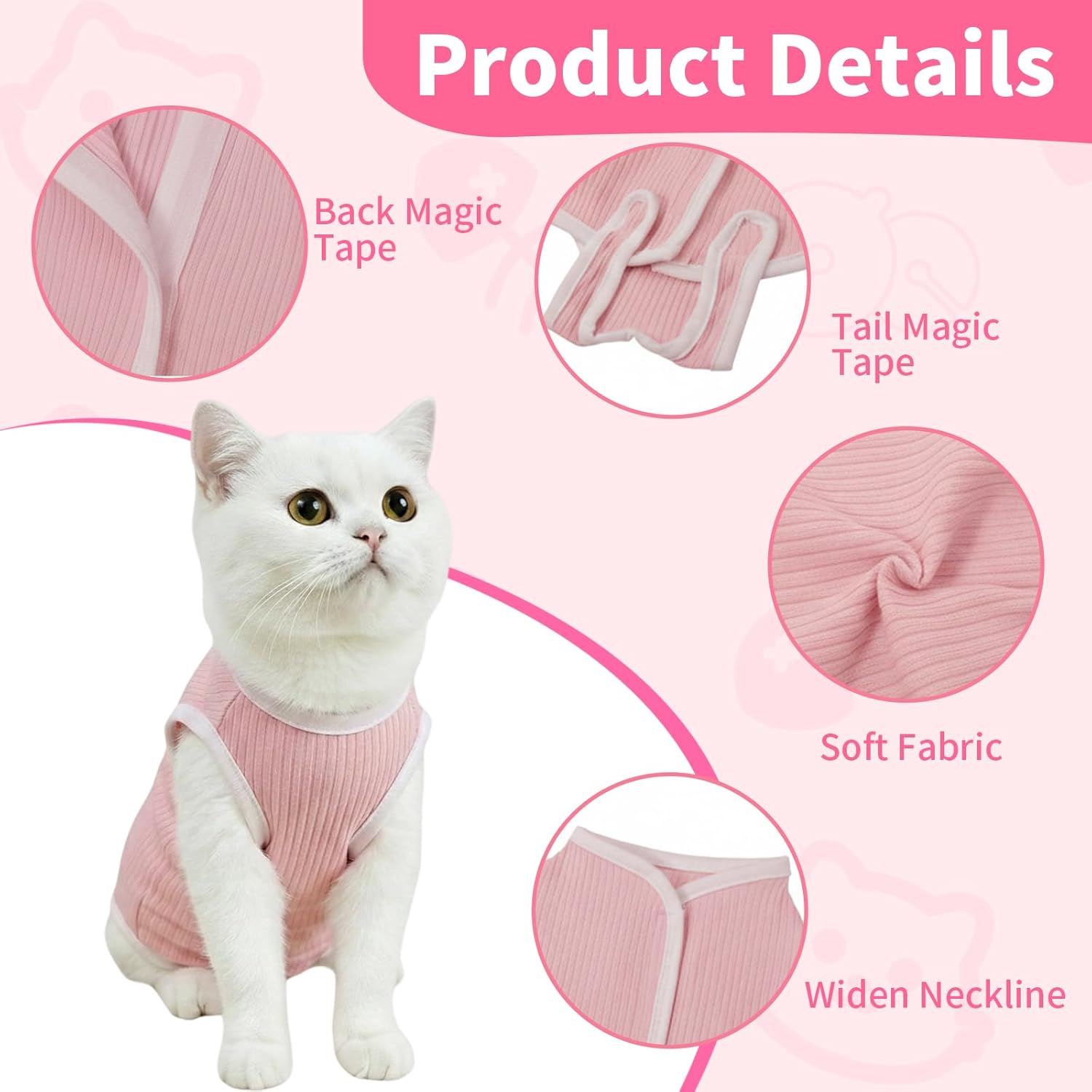 Cat Recovery Suit Cat Onesie, Breathable Anti-Licking Cat Surgery Recovery Suit Female, Kitten Spay Recovery Suit for Cats After Surgery, Cats Surgical Body Suits for Abdominal Wounds - Image 2