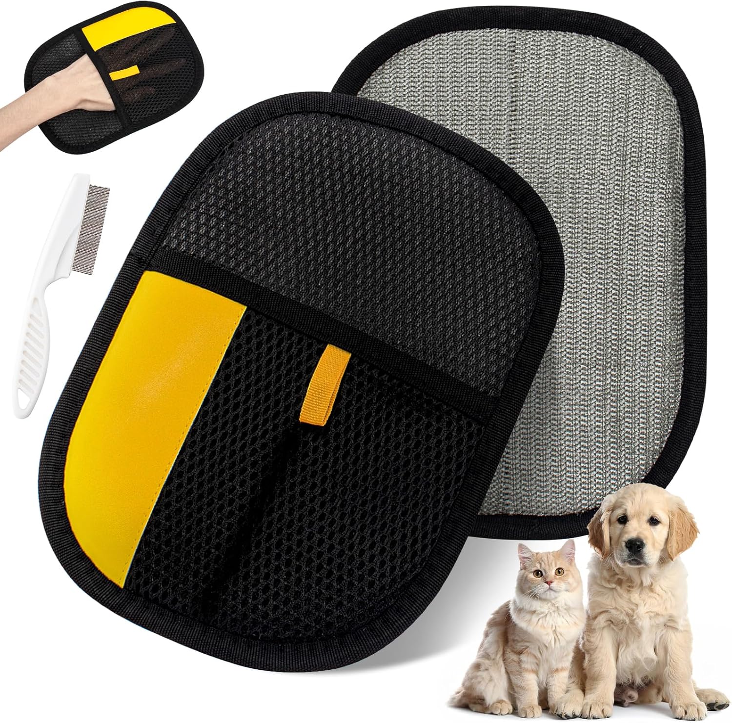 Pet Hair Removal Glove for Dogs & Cats, Upgraded 2PCS Electrostatic Pet Hair Remover with Grooming Comb, Reable Washable Magic Brh Hair Tool Mitt for Clothing, Couch, Carpet, Car Seat - Image 1