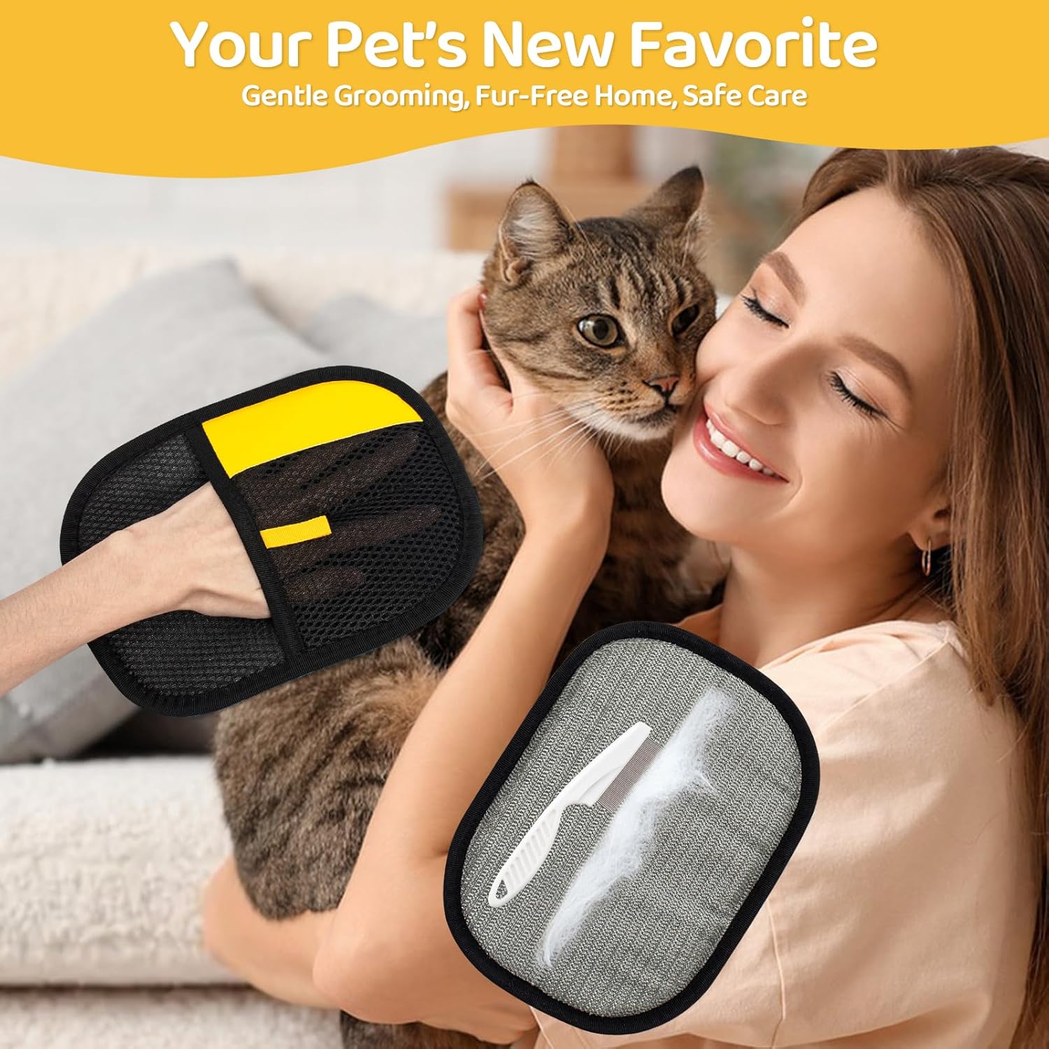 Pet Hair Removal Glove for Dogs & Cats, Upgraded 2PCS Electrostatic Pet Hair Remover with Grooming Comb, Reable Washable Magic Brh Hair Tool Mitt for Clothing, Couch, Carpet, Car Seat - Image 2