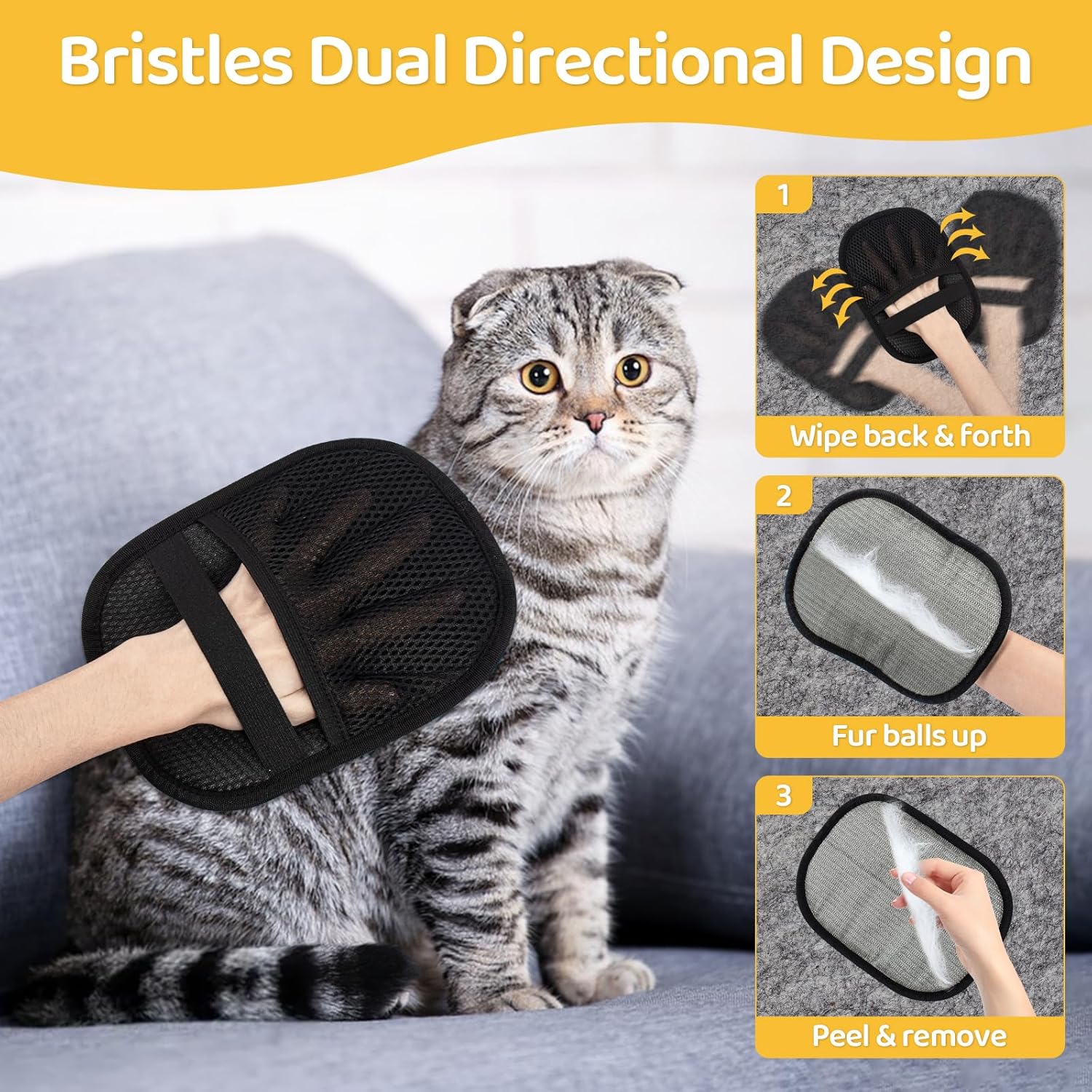 Pet Hair Removal Glove for Dogs & Cats, Upgraded 2PCS Electrostatic Pet Hair Remover with Grooming Comb, Reable Washable Magic Brh Hair Tool Mitt for Clothing, Couch, Carpet, Car Seat - Image 3