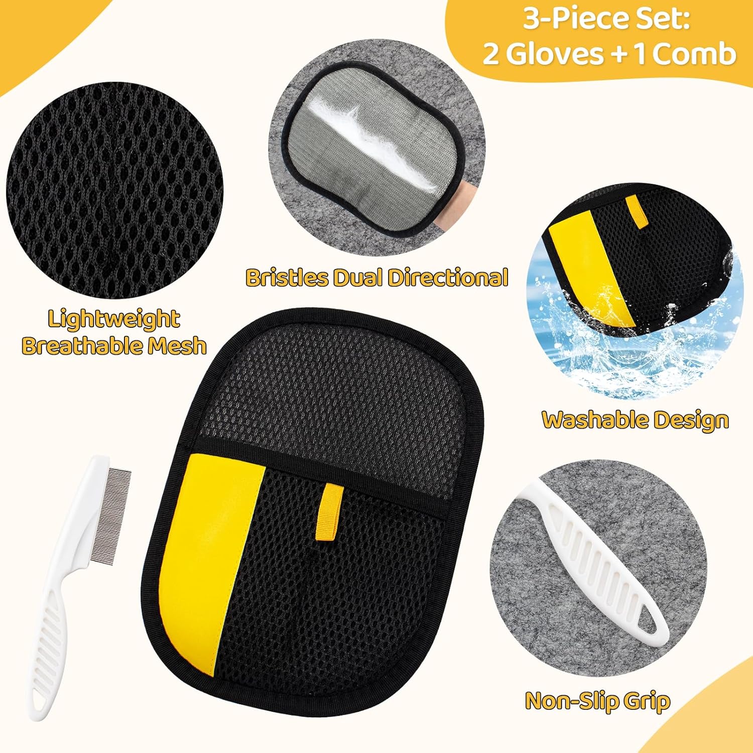 Pet Hair Removal Glove for Dogs & Cats, Upgraded 2PCS Electrostatic Pet Hair Remover with Grooming Comb, Reable Washable Magic Brh Hair Tool Mitt for Clothing, Couch, Carpet, Car Seat - Image 4