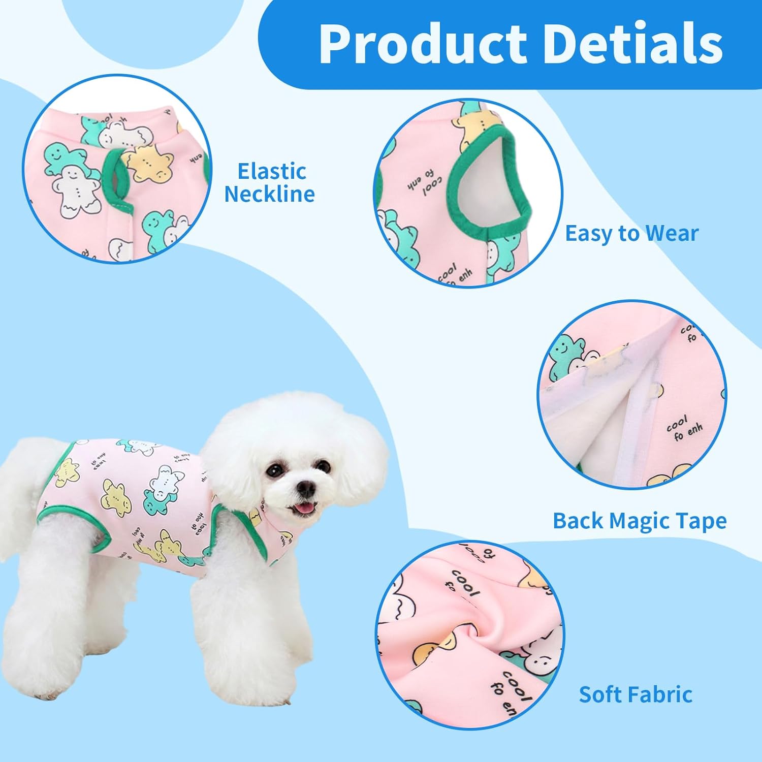 Recovery Suit for Dogs After Surgery, Breathable Dog Onesie Surgical Spay Suit for Female Dogs, Cute Dog Surgery Recovery Suit - Image 2