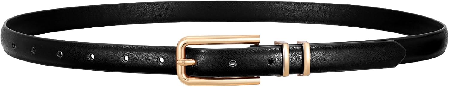 Women Skinny Leather Belt Thin Waist Belt for Women Jeans Dress Fashion Ladies Belt with Gold Buckle - Image 1