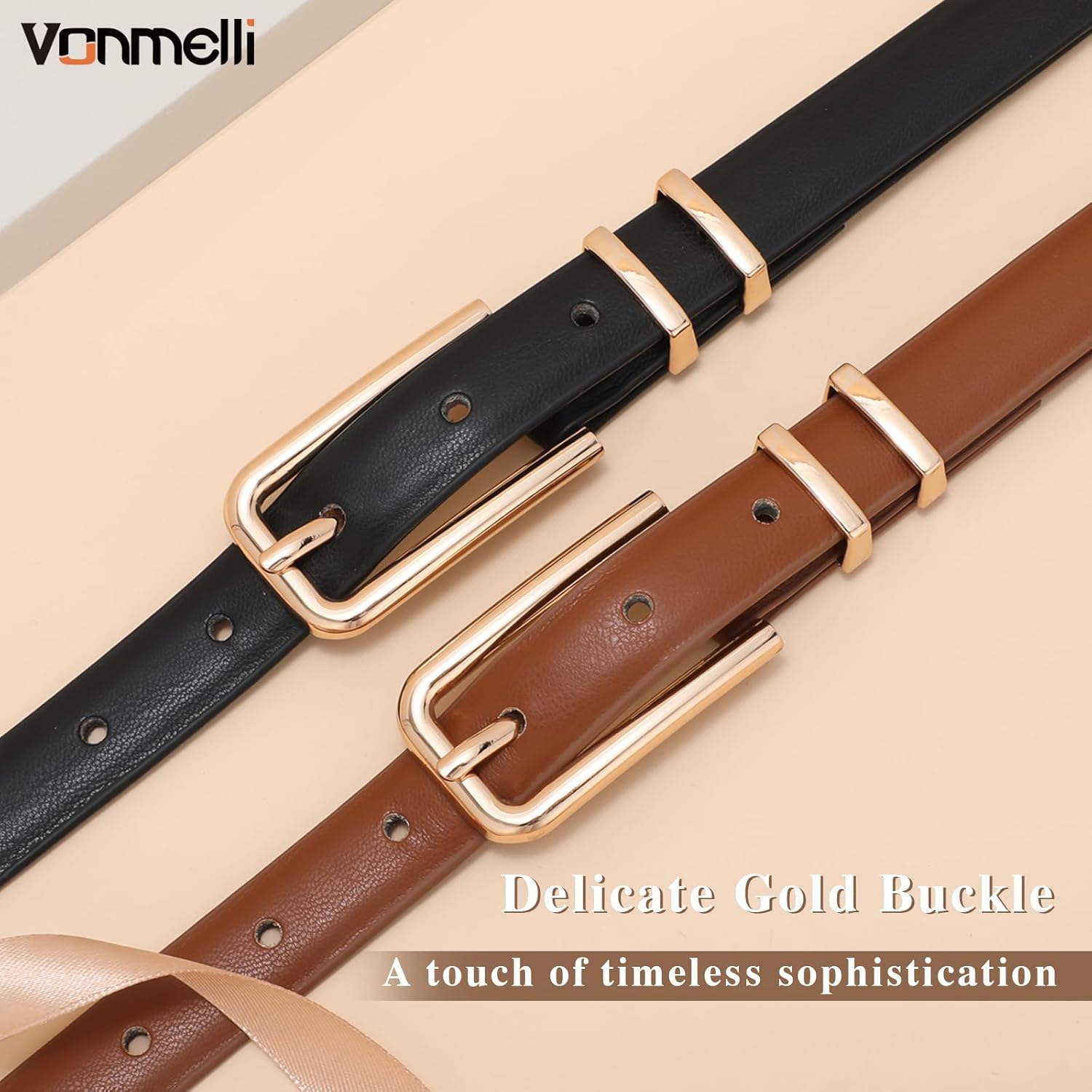 Women Skinny Leather Belt Thin Waist Belt for Women Jeans Dress Fashion Ladies Belt with Gold Buckle - Image 4