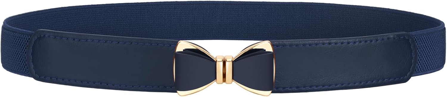 Womens Skinny Elastic Belt Stretchy Bow Belt for Women Dresses Thin Waist Ladies Belts - Image 1