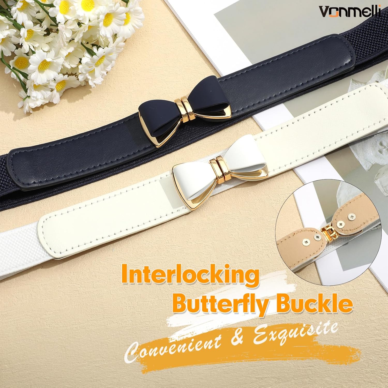 Womens Skinny Elastic Belt Stretchy Bow Belt for Women Dresses Thin Waist Ladies Belts - Image 2
