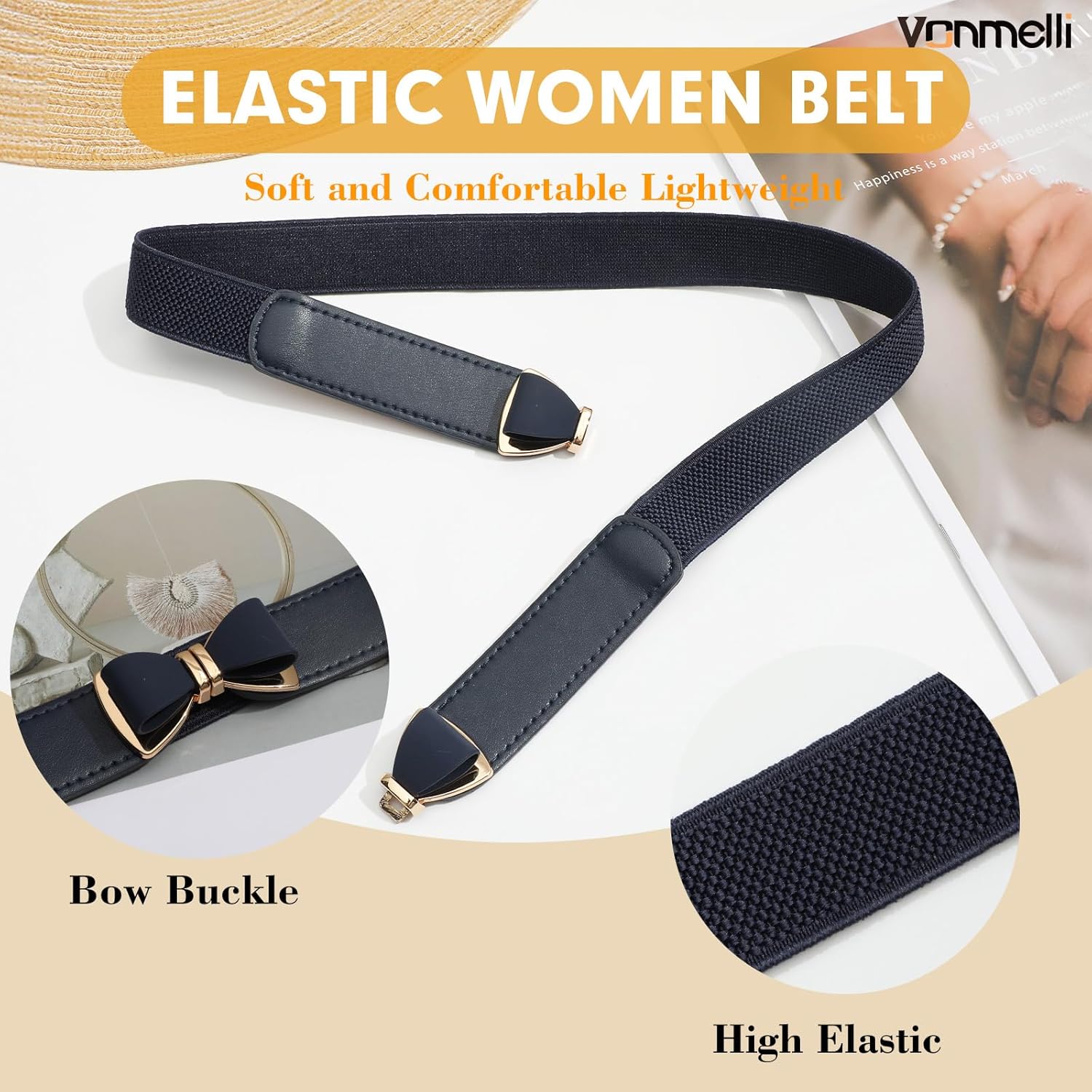 Womens Skinny Elastic Belt Stretchy Bow Belt for Women Dresses Thin Waist Ladies Belts - Image 3