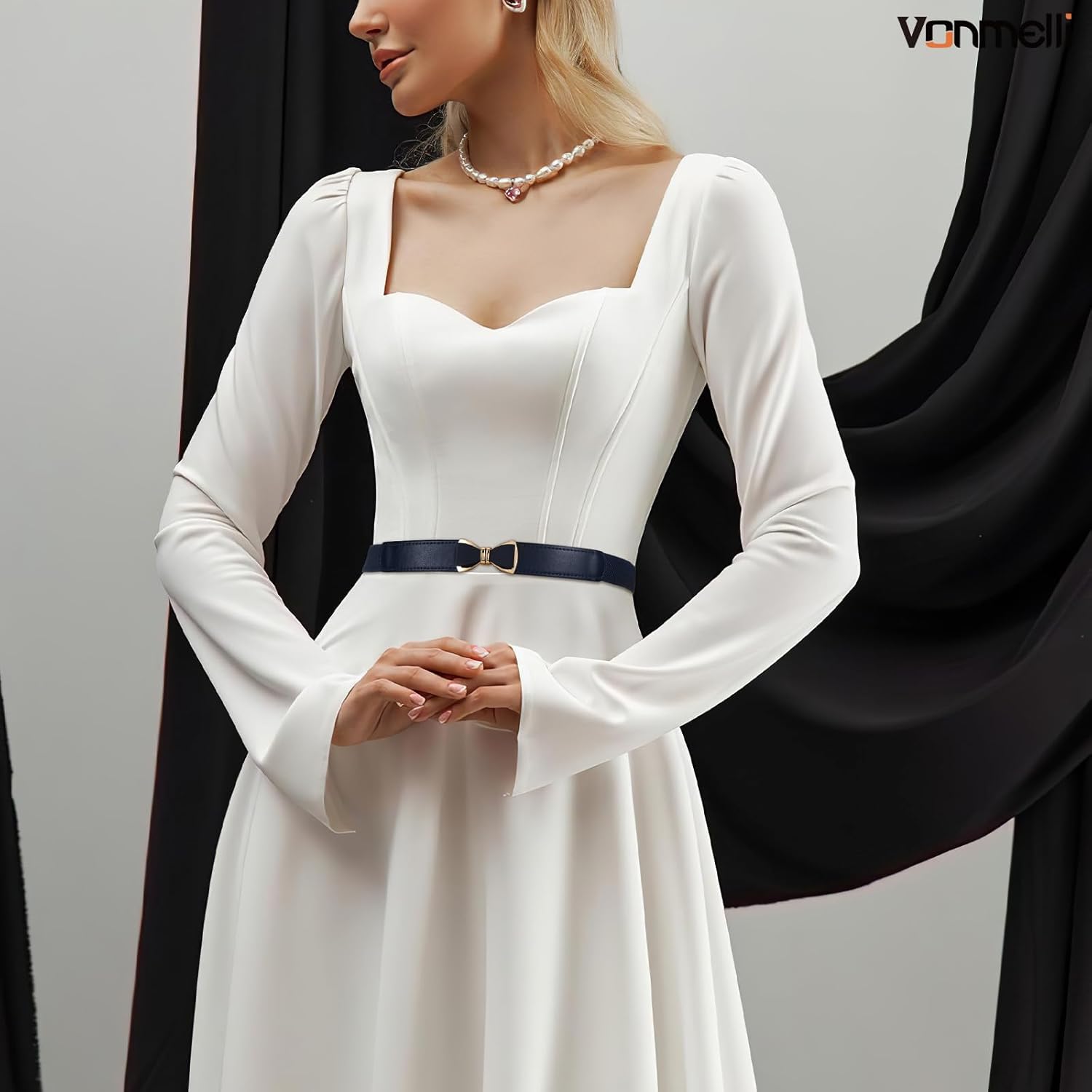 Womens Skinny Elastic Belt Stretchy Bow Belt for Women Dresses Thin Waist Ladies Belts - Image 4