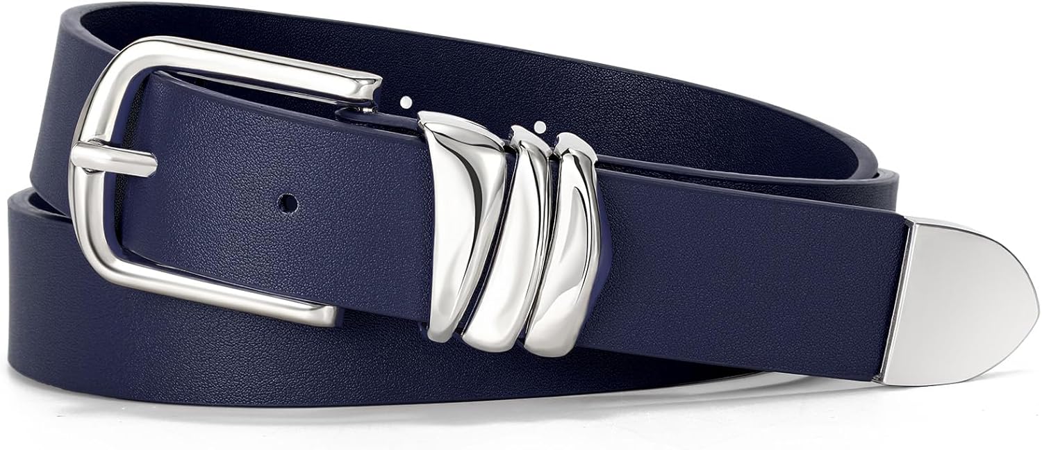 Women's Belt for Jeans Dress Leather Belt for Women Fashion Waist Ladies Belt with Silver Buckle - Image 1