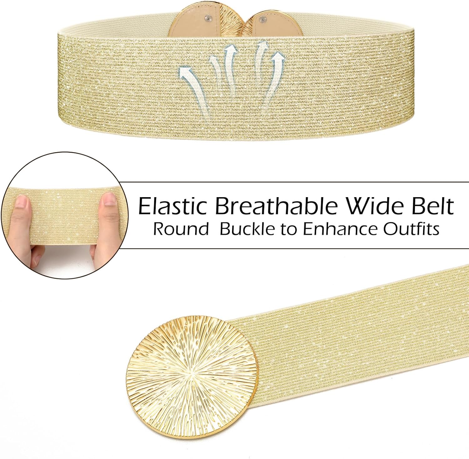 Wide Stretchy Belts for Women Dresses Elastic Waist Cinch Womens Belt with Gold Buckle - Image 2