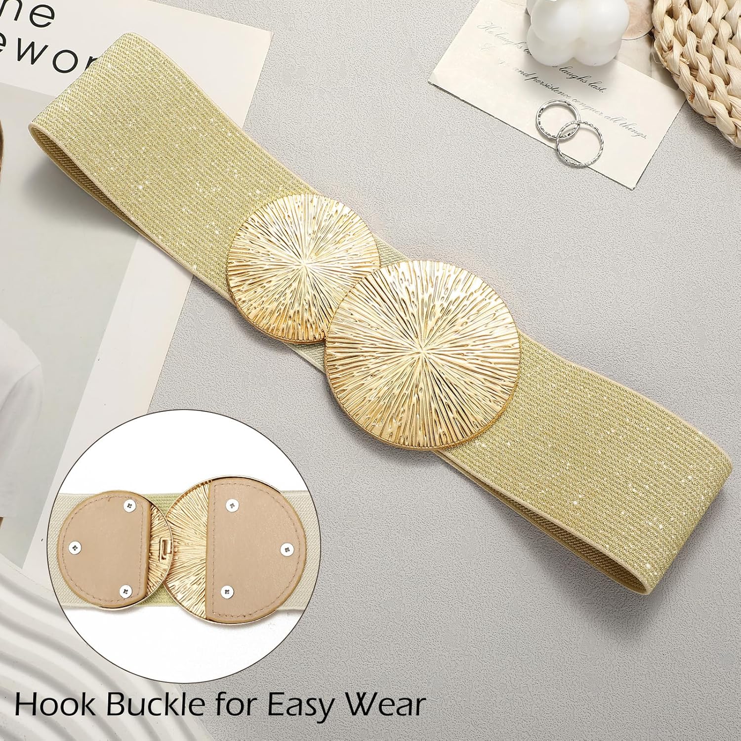 Wide Stretchy Belts for Women Dresses Elastic Waist Cinch Womens Belt with Gold Buckle - Image 3