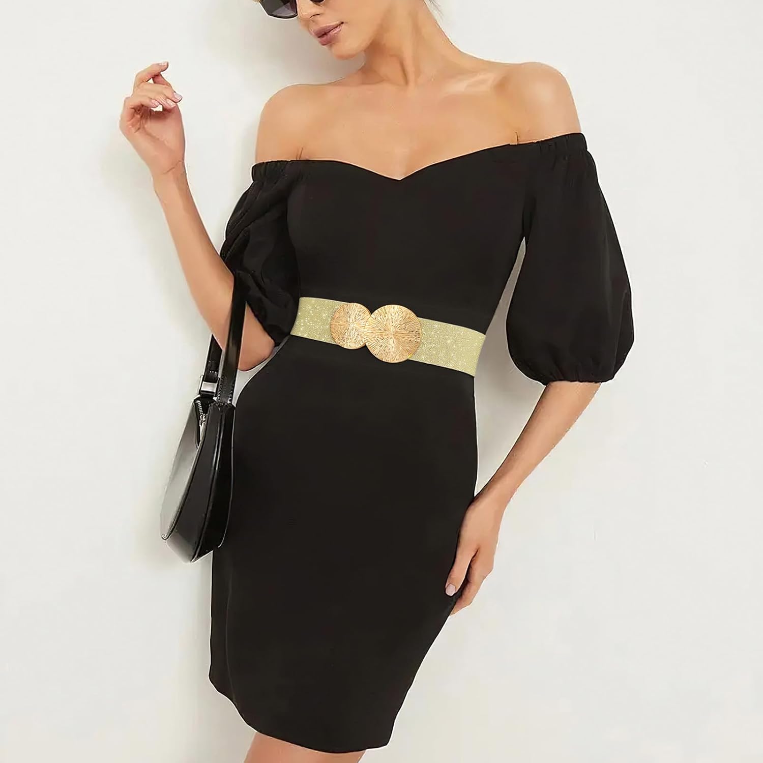 Wide Stretchy Belts for Women Dresses Elastic Waist Cinch Womens Belt with Gold Buckle - Image 4