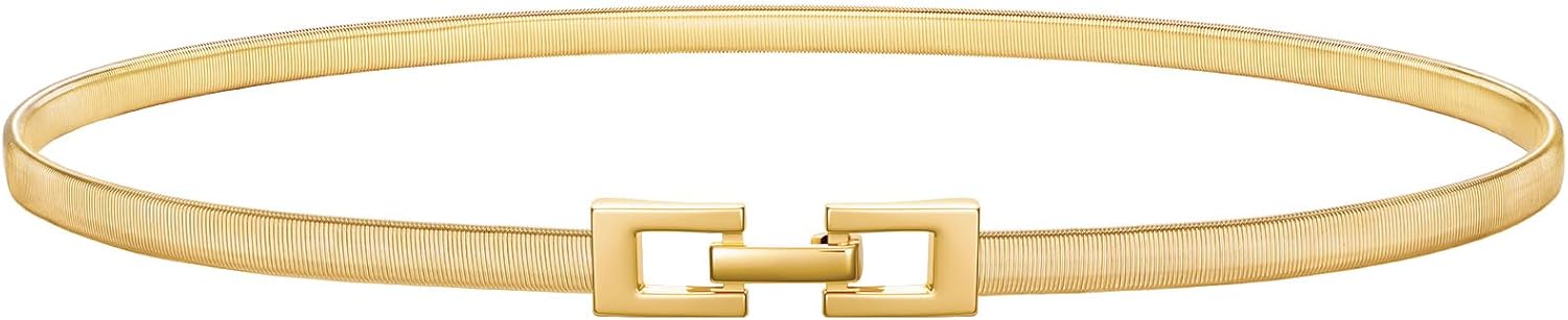 Women's Skinny Metal Cinch Belt for Dress Stretch Thin Waist Belt Gold/Sliver Elastic Belts - Image 1