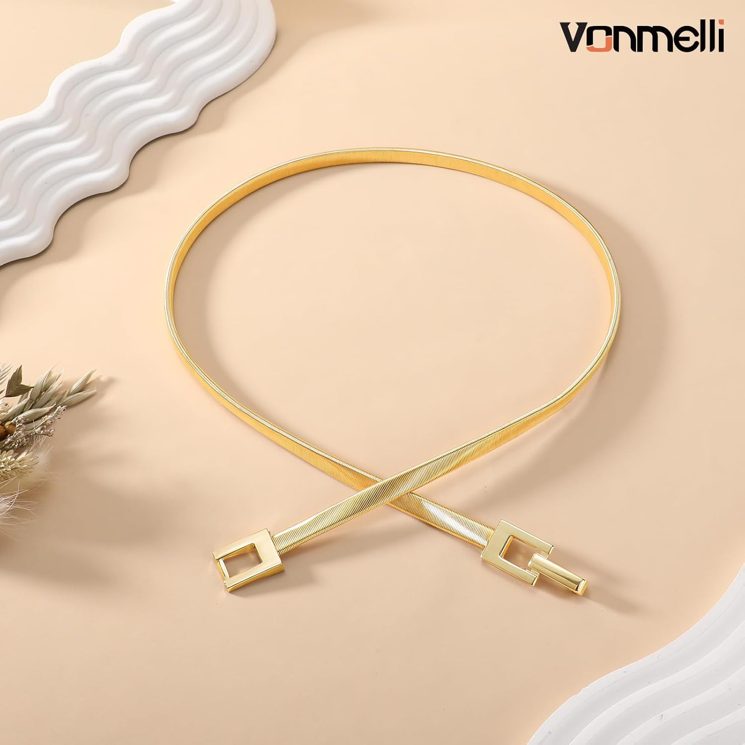 Women's Skinny Metal Cinch Belt for Dress Stretch Thin Waist Belt Gold/Sliver Elastic Belts - Image 3