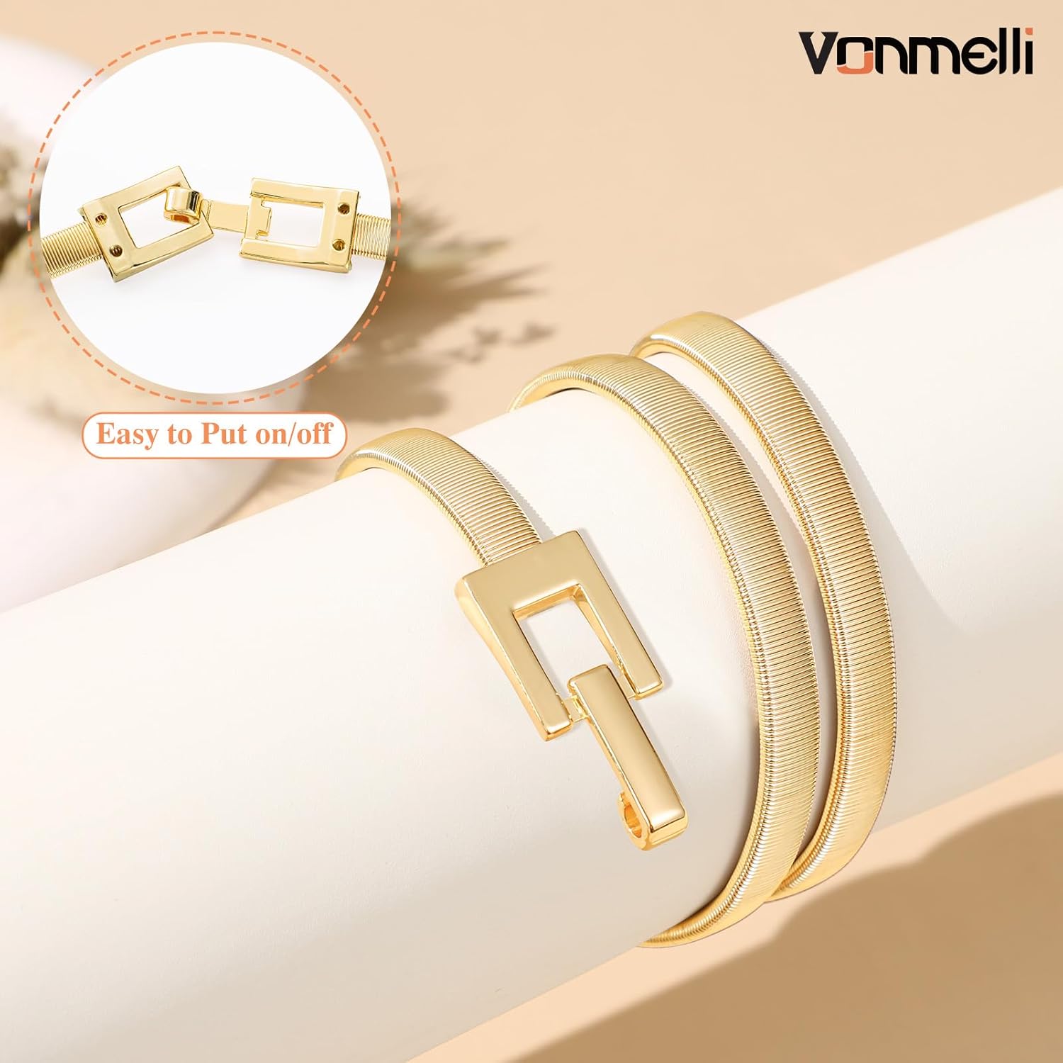 Women's Skinny Metal Cinch Belt for Dress Stretch Thin Waist Belt Gold/Sliver Elastic Belts - Image 5