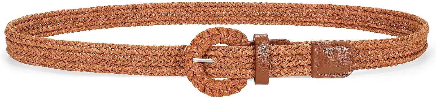 Braided Woven Belt for Women, Rattan Thin Belt Fashion Waist Belts for Summer Dress Jeans - Image 1