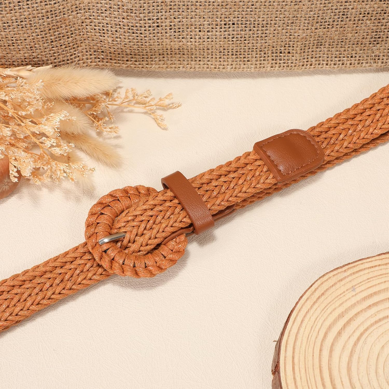 Braided Woven Belt for Women, Rattan Thin Belt Fashion Waist Belts for Summer Dress Jeans - Image 2