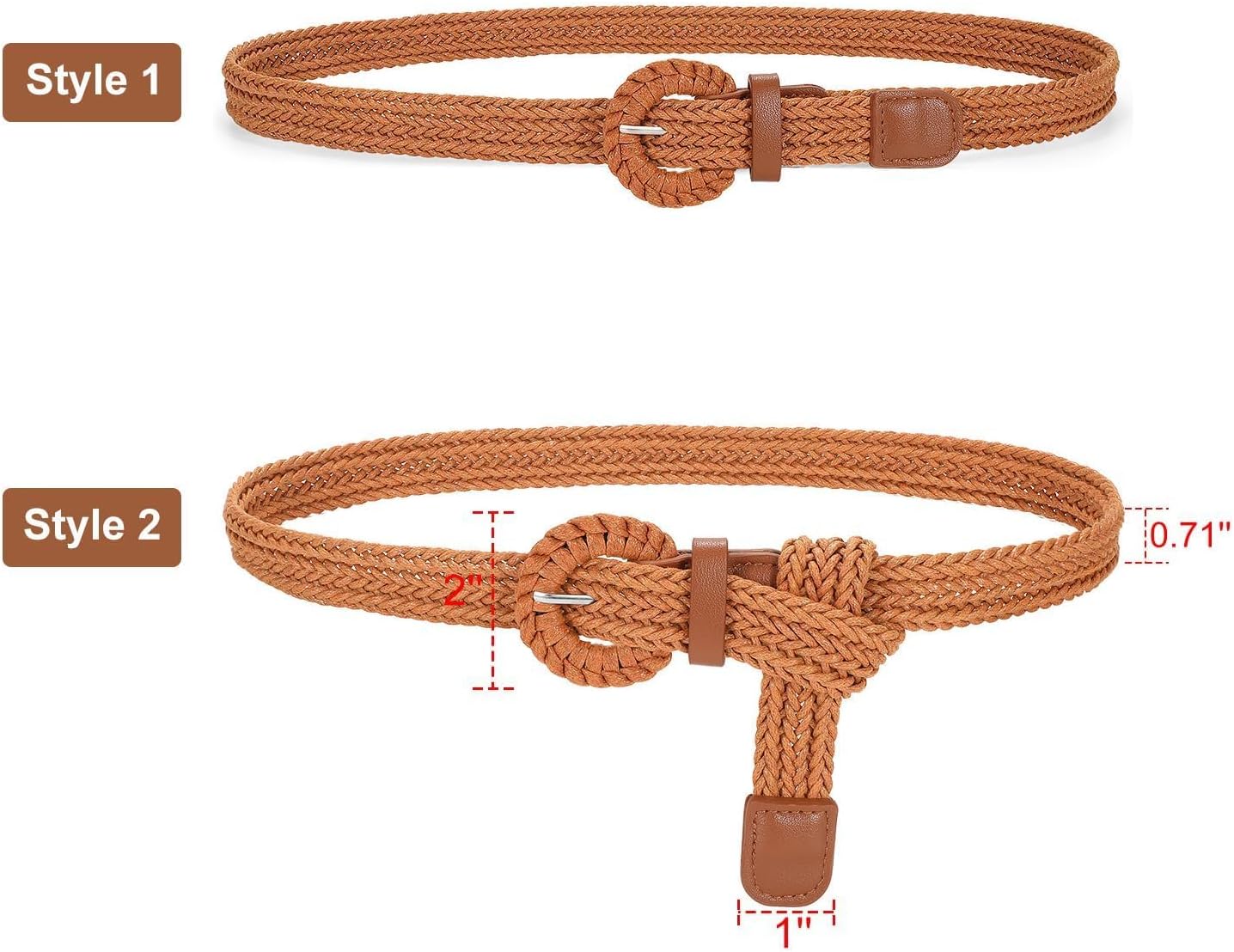 Braided Woven Belt for Women, Rattan Thin Belt Fashion Waist Belts for Summer Dress Jeans - Image 4