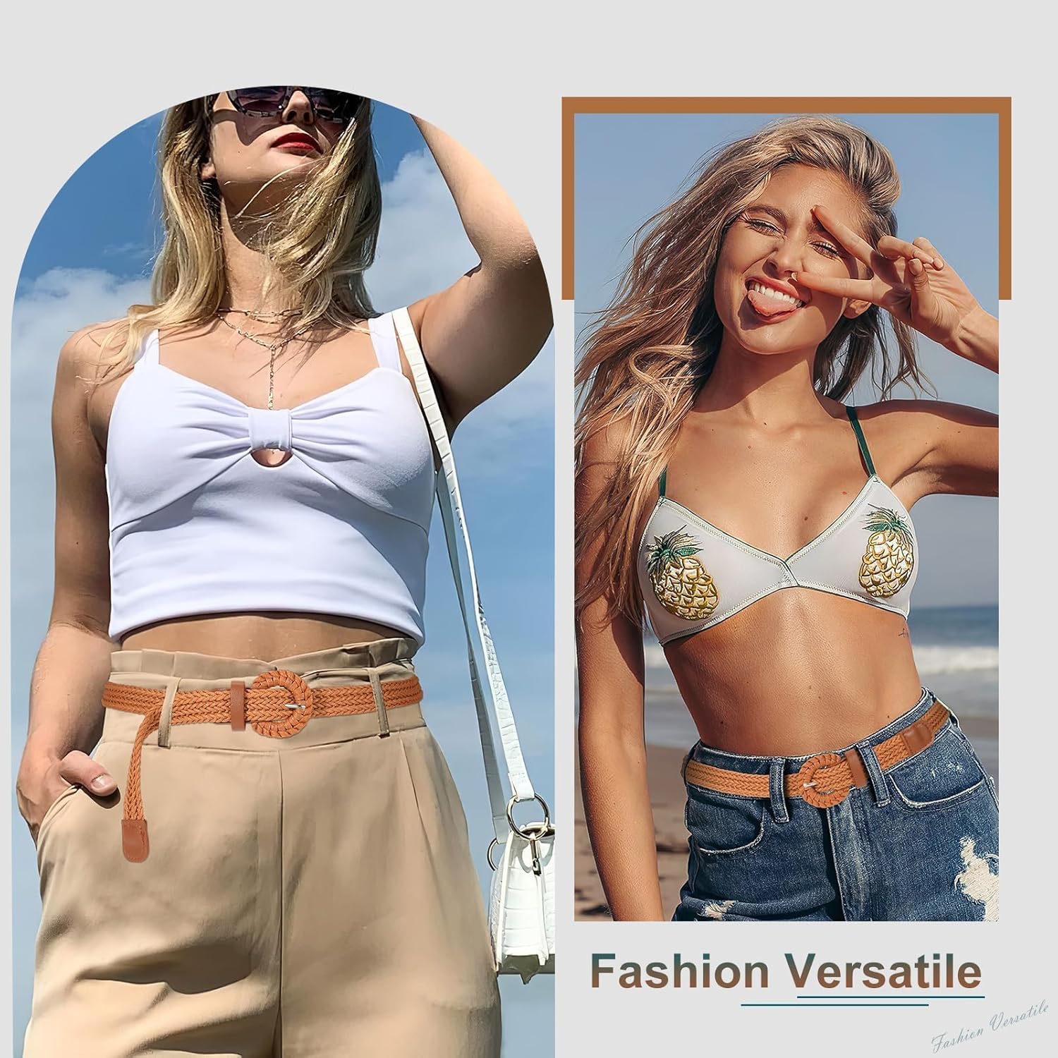 Braided Woven Belt for Women, Rattan Thin Belt Fashion Waist Belts for Summer Dress Jeans - Image 6
