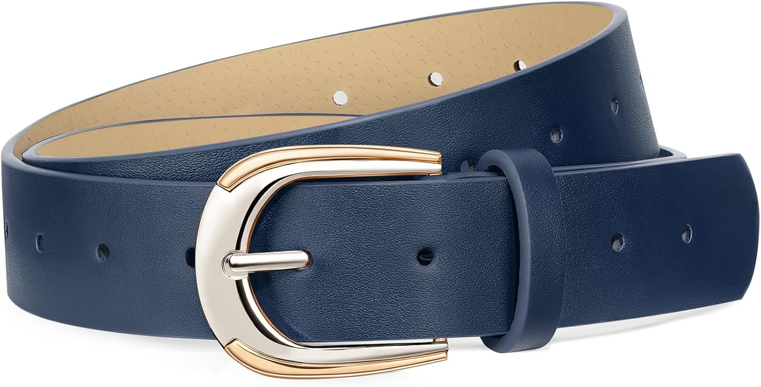 Women Leather Belt for Pants Jeans Dresses Ladies Belts with Fashion Gold Silver Buckle - Image 1