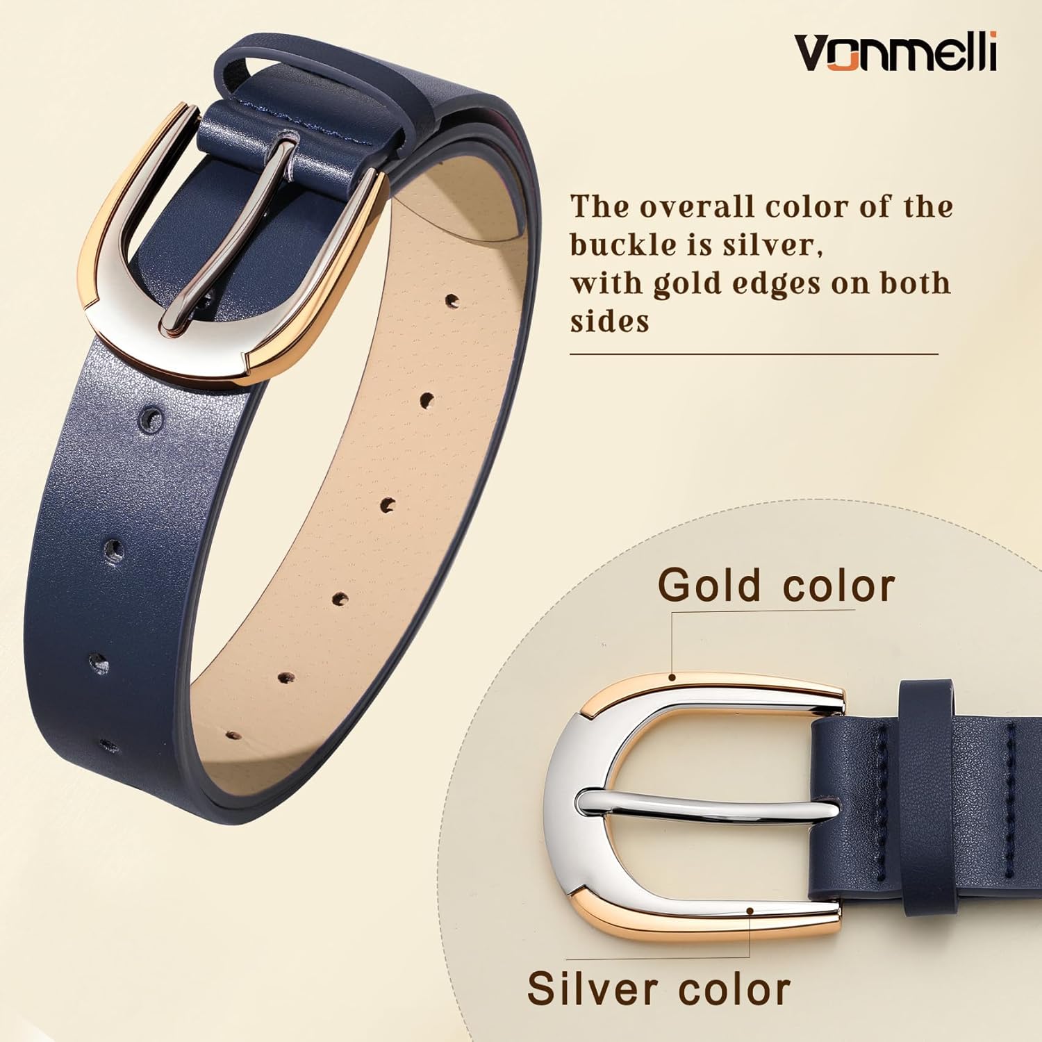 Women Leather Belt for Pants Jeans Dresses Ladies Belts with Fashion Gold Silver Buckle - Image 4