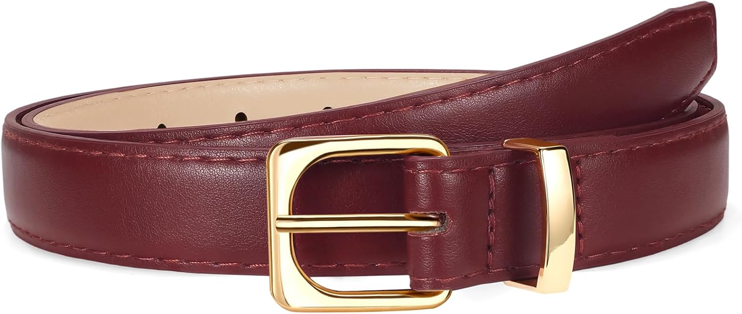 Womens Thin Leather Belt for Jeans Pants Dress Fashion Skinny Belt with Gold Buckle for Women - Image 1