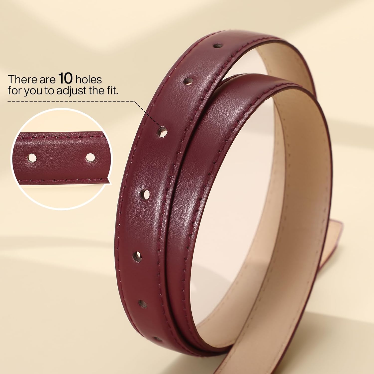 Womens Thin Leather Belt for Jeans Pants Dress Fashion Skinny Belt with Gold Buckle for Women - Image 4