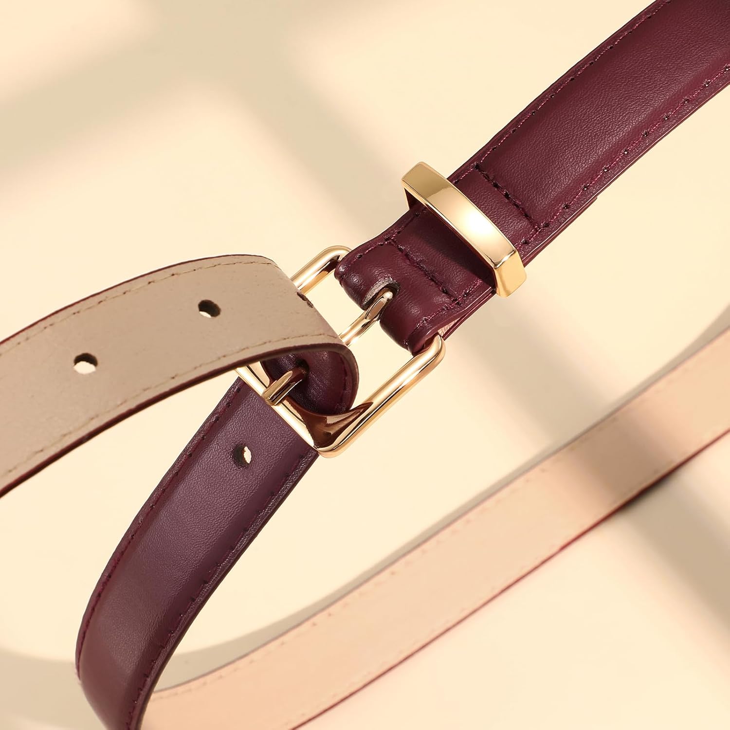 Womens Thin Leather Belt for Jeans Pants Dress Fashion Skinny Belt with Gold Buckle for Women - Image 6
