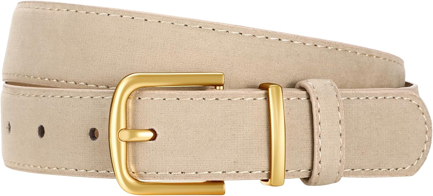 Women Suede Leather Belt for Jeans Dress with Fashion Gold Buckle Ladies Waist Belts - Image 1