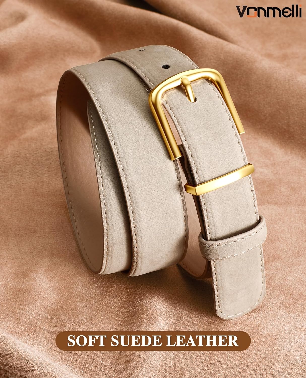 Women Suede Leather Belt for Jeans Dress with Fashion Gold Buckle Ladies Waist Belts - Image 3