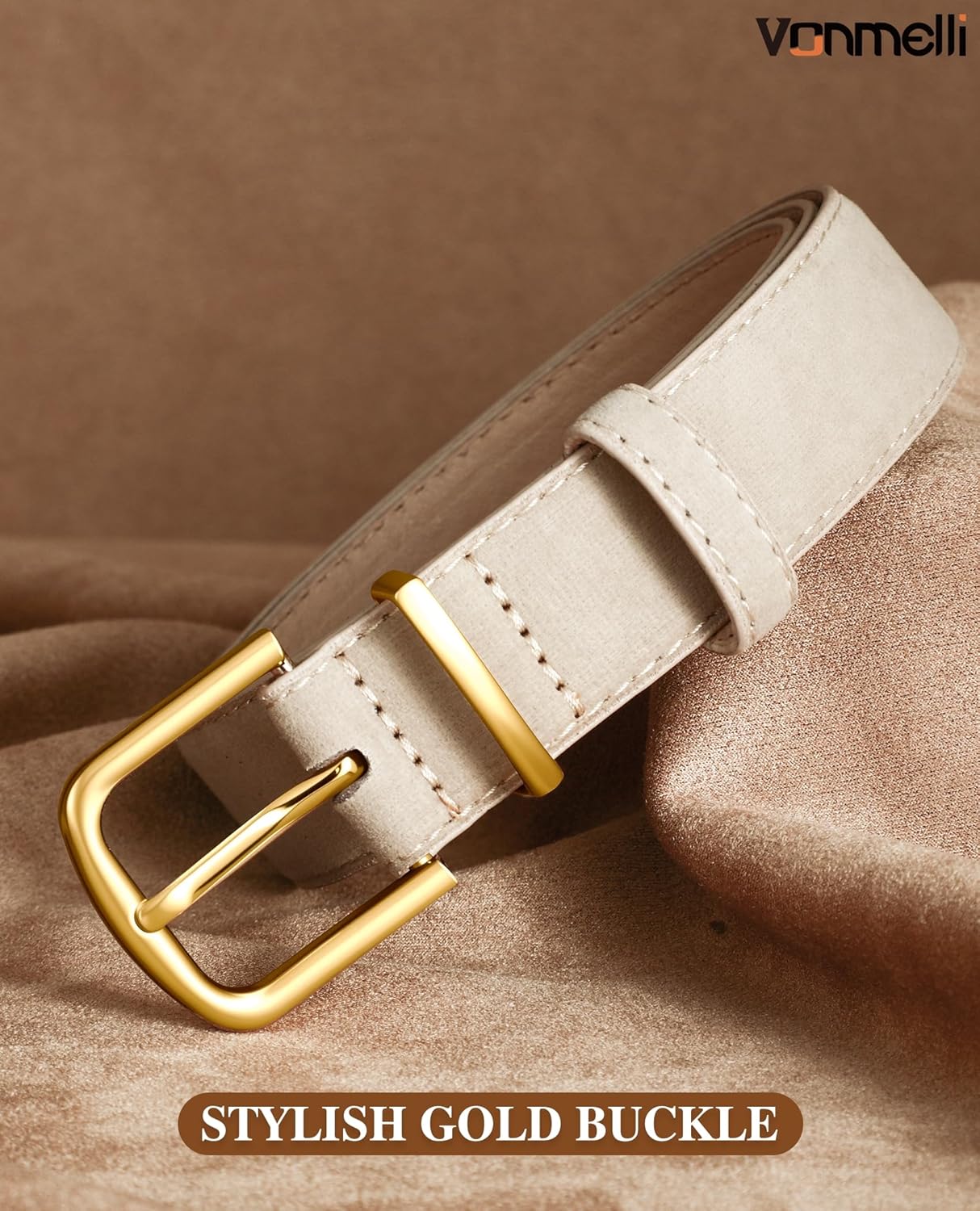 Women Suede Leather Belt for Jeans Dress with Fashion Gold Buckle Ladies Waist Belts - Image 5