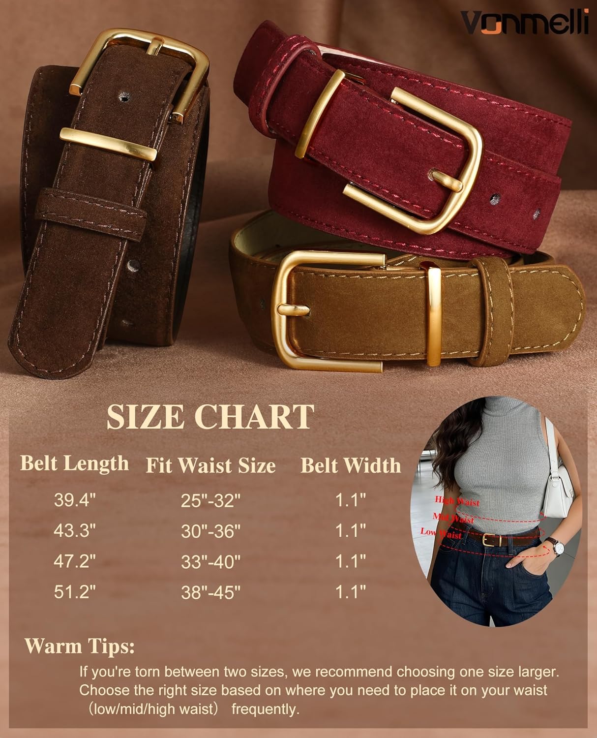 Women Suede Leather Belt for Jeans Dress with Fashion Gold Buckle Ladies Waist Belts - Image 6