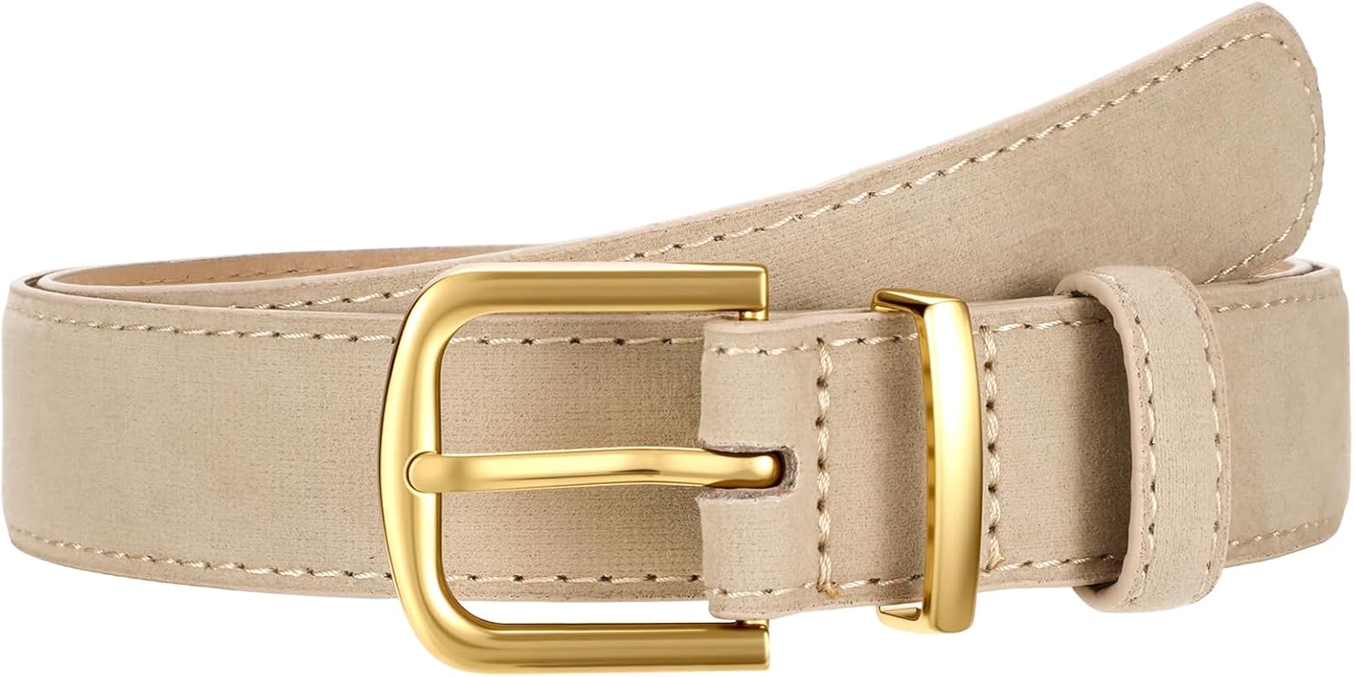Women Suede Leather Belt for Jeans Dress with Fashion Gold Buckle Ladies Waist Belts - Image 7