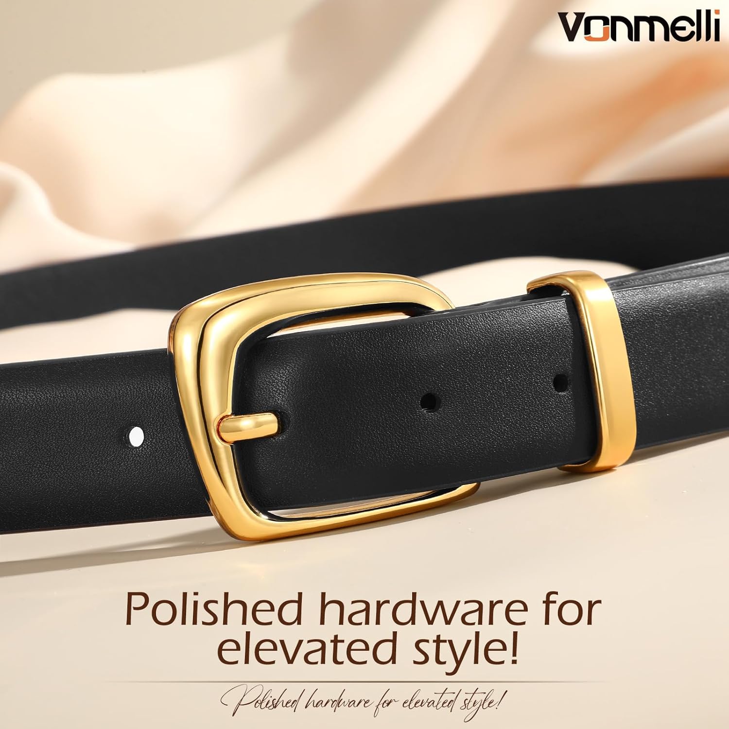 Womens Leather Belt for Jeans Dresses Waist Belt for Women Fashion Retro Gold Buckle Ladies Belts - Image 2