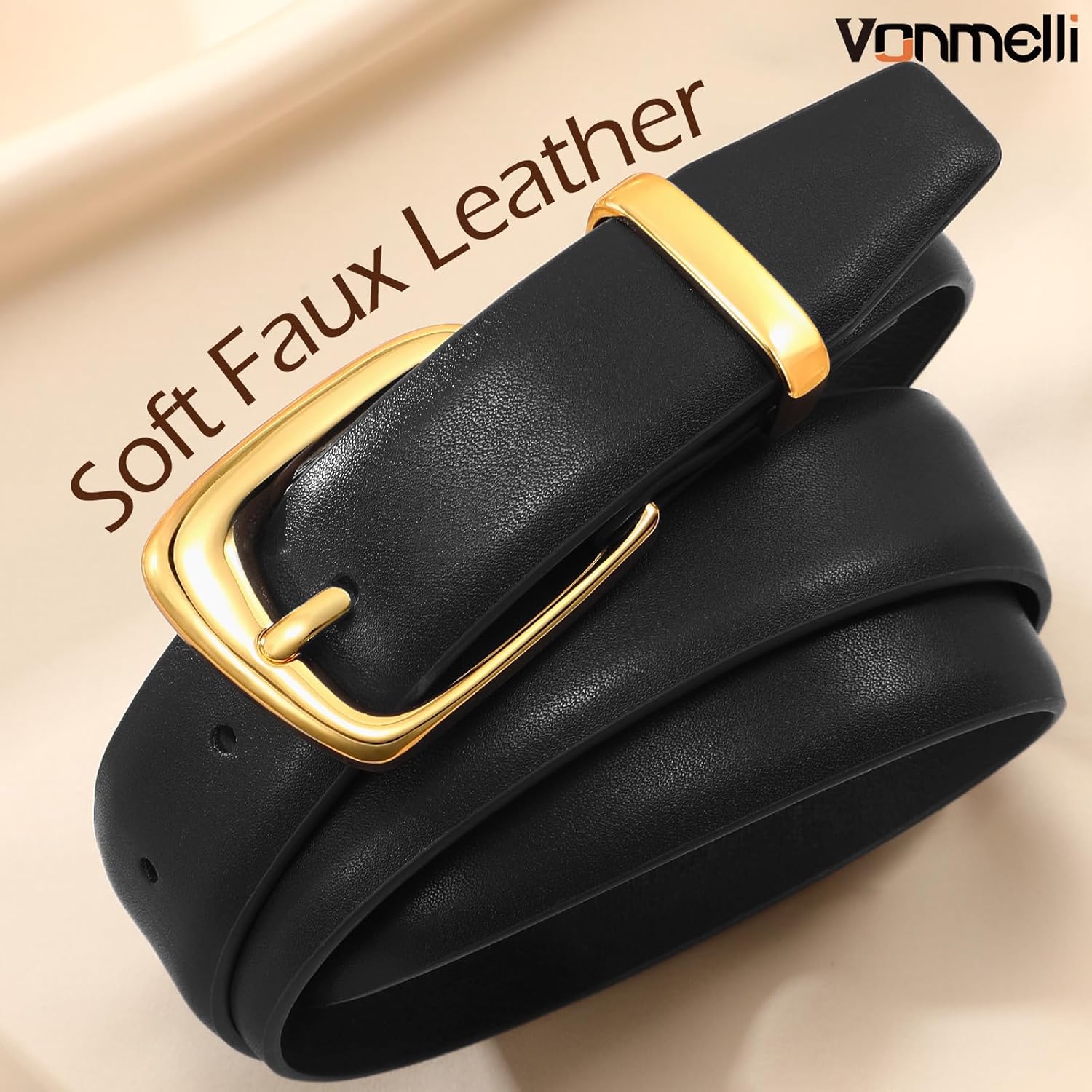 Womens Leather Belt for Jeans Dresses Waist Belt for Women Fashion Retro Gold Buckle Ladies Belts - Image 3