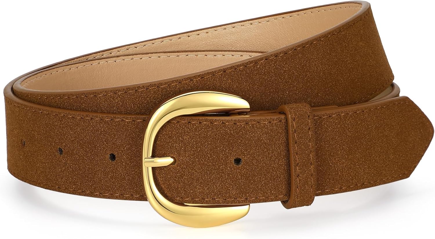 Women Suede Leather Belt for Jeans Dresses Ladies Waist Belt with Retro Gold Buckle - Image 1