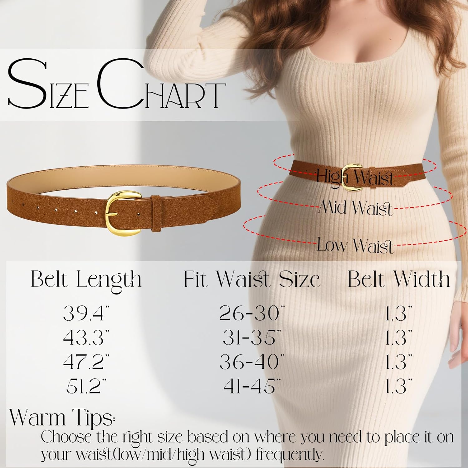 Women Suede Leather Belt for Jeans Dresses Ladies Waist Belt with Retro Gold Buckle - Image 7