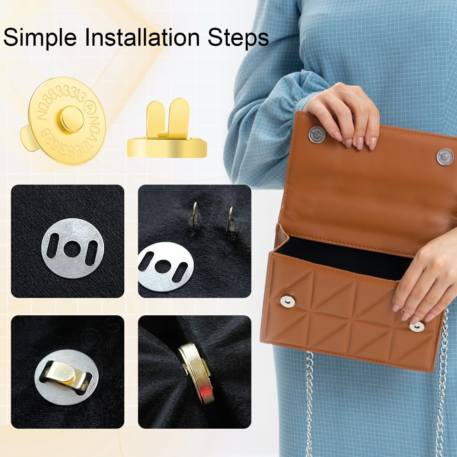 CooBigo 40 Sets Magnetic Snaps for Purse Closures 18mm Magnetic Fastener Replacement Kit Magnetic Snaps for Purses and Totes Clothing Bag DIY Craft - Image 3
