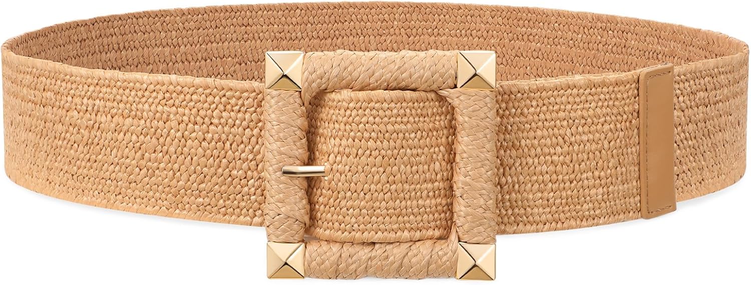 Straw Woven Elastic Belt Boho Braided Belts for Women Bohemian Belt for Summer Dress - Image 1