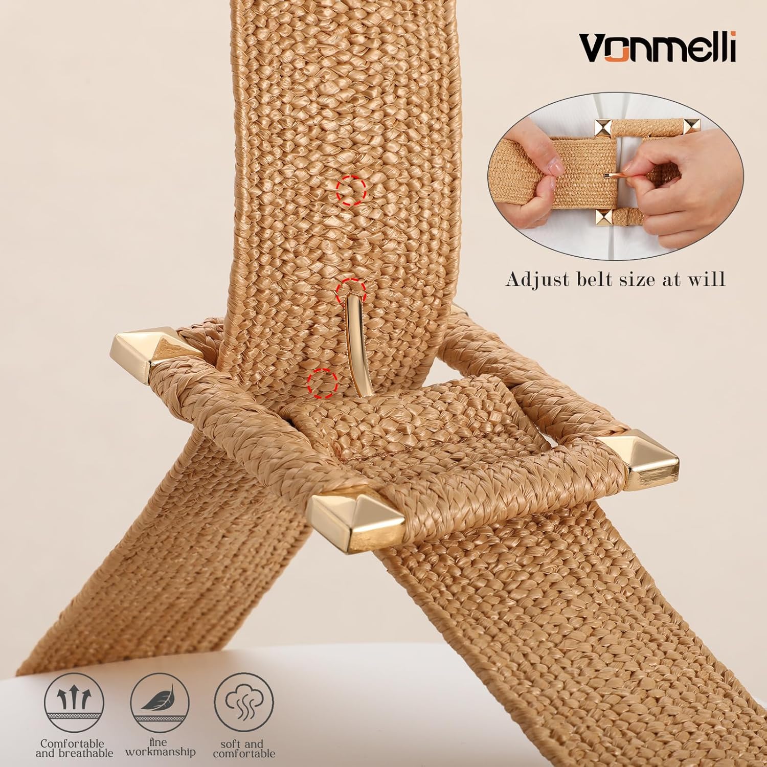 Straw Woven Elastic Belt Boho Braided Belts for Women Bohemian Belt for Summer Dress - Image 3