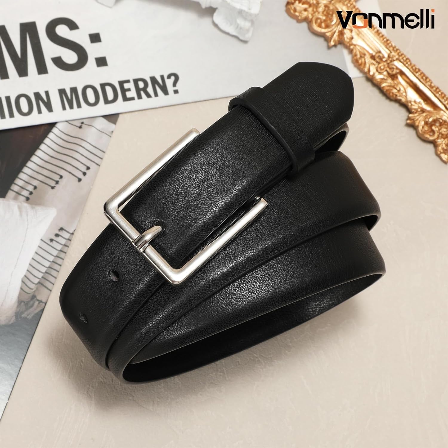 Belt for Women, Women's Leather Belt for Jean Dress, Fashion Ladies Belts with Rectangle Buckle - Image 2