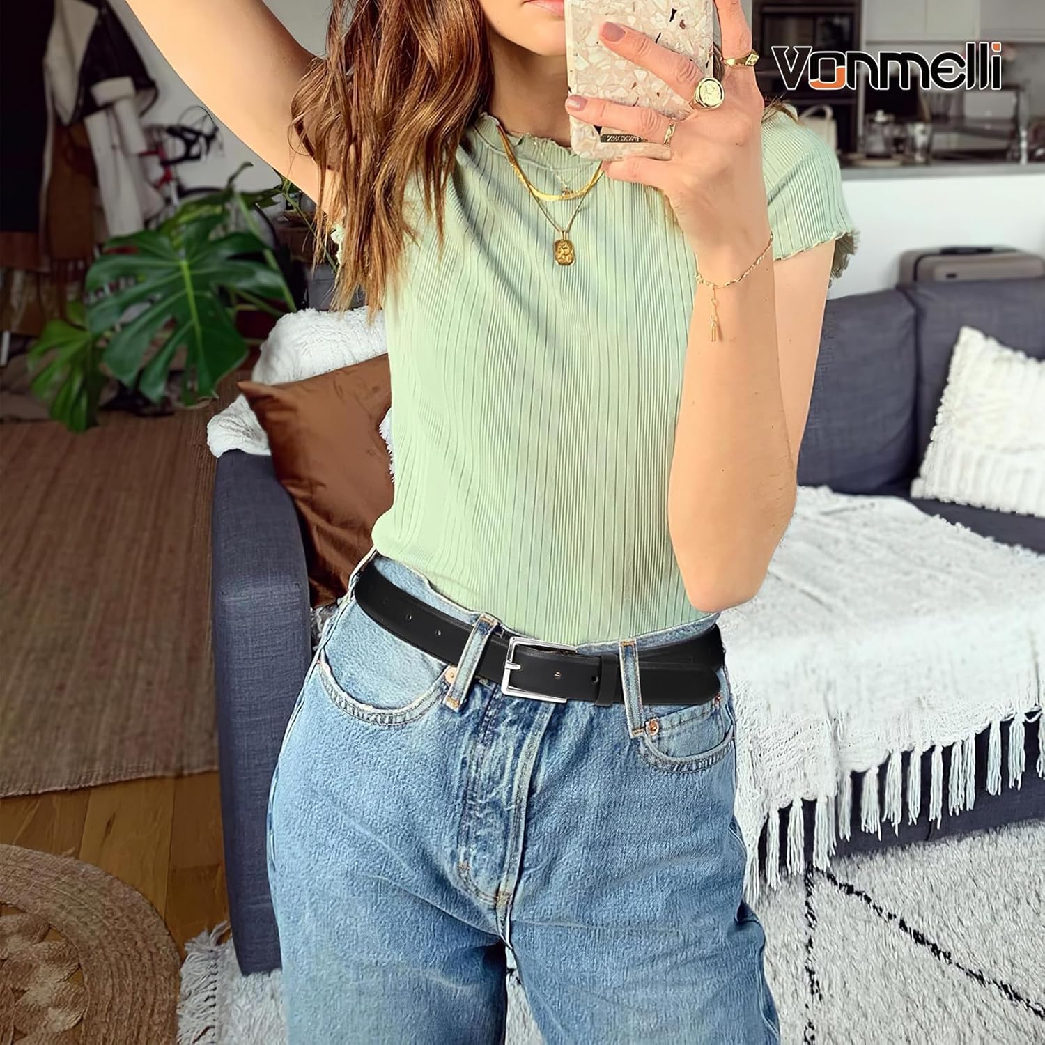 Belt for Women, Women's Leather Belt for Jean Dress, Fashion Ladies Belts with Rectangle Buckle - Image 5