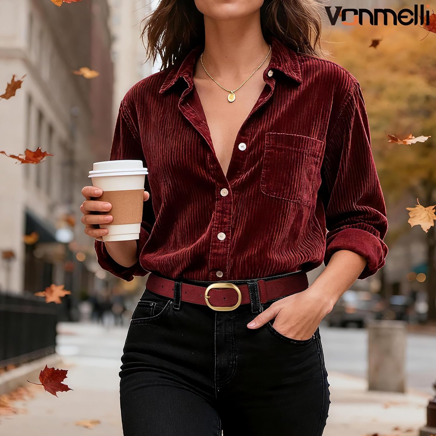 Womens Suede Belt for Jeans Dresses Burgundy Ladies Leather Waist Belts with Vintage Gold Buckle, M - Image 2