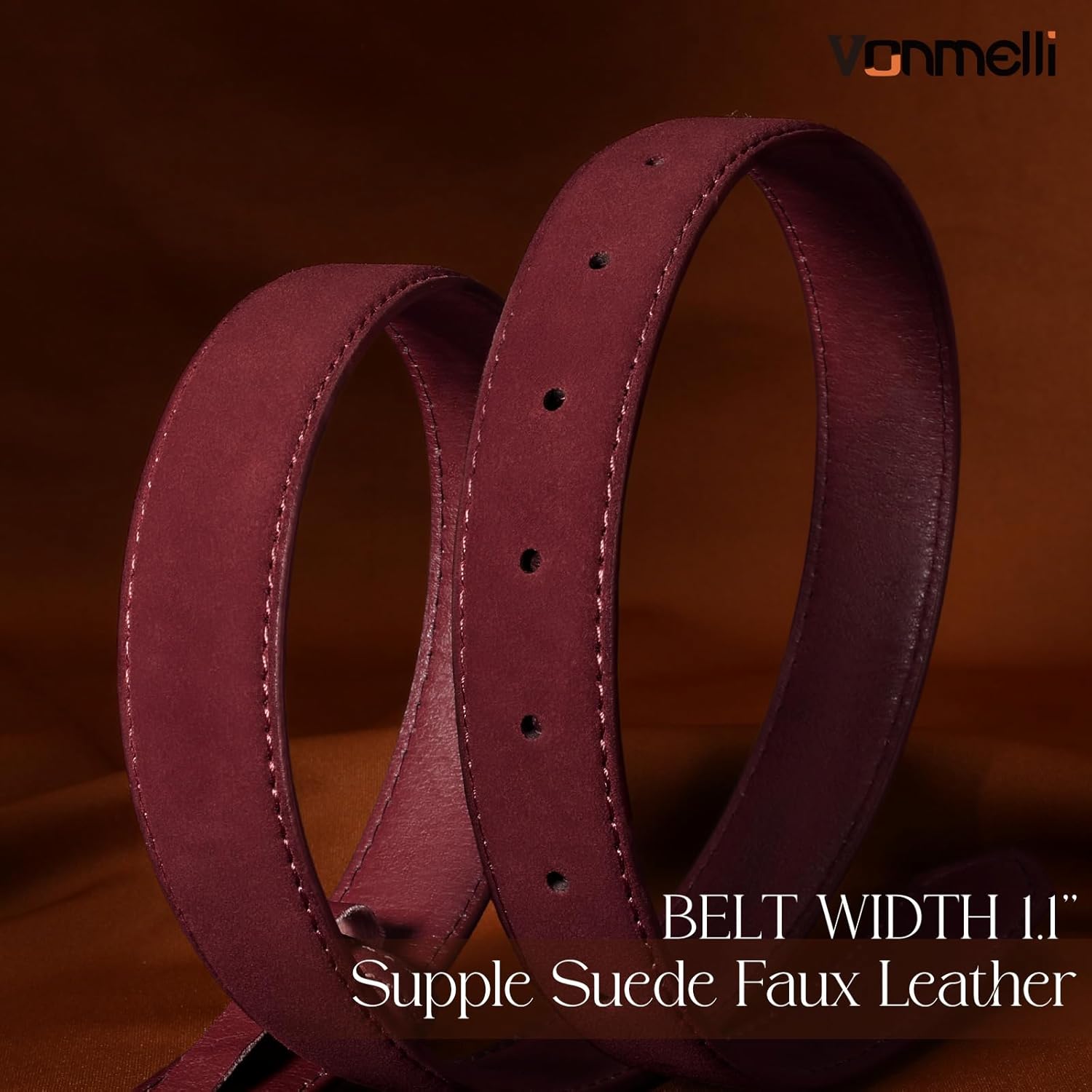 Womens Suede Belt for Jeans Dresses Burgundy Ladies Leather Waist Belts with Vintage Gold Buckle, M - Image 5